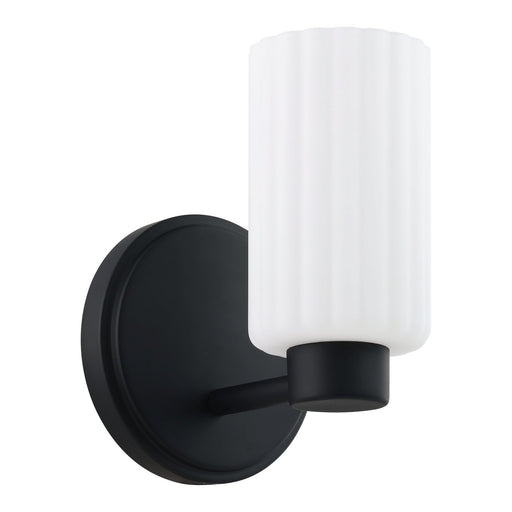 Thesis 207024A One Light Wall Sconce, Matte Black, Opal Ribbed