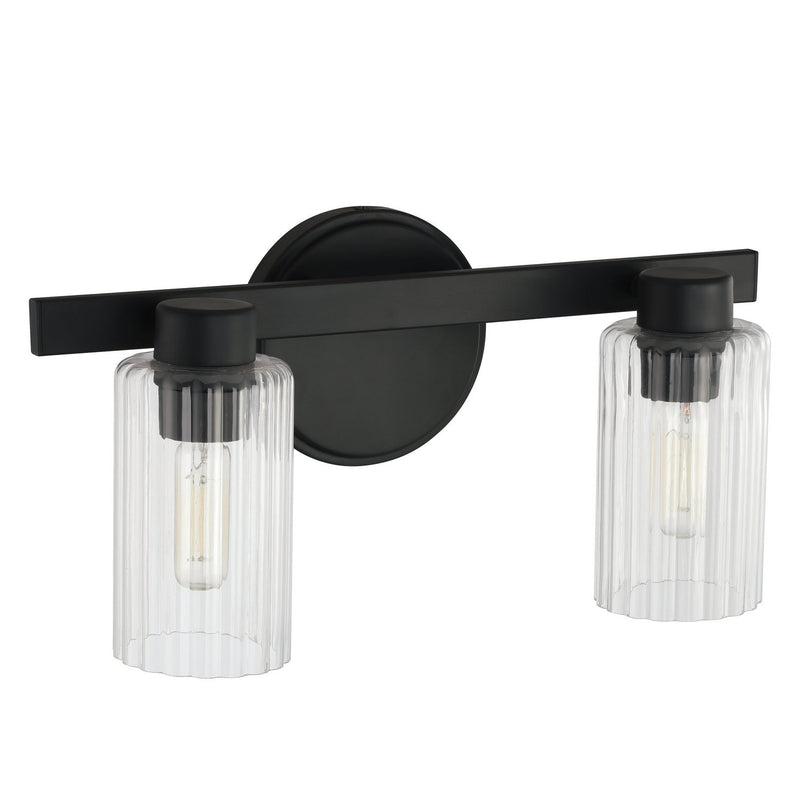 Thesis 207029A Two Light Vanity, Matte Black, Clear Ribbed