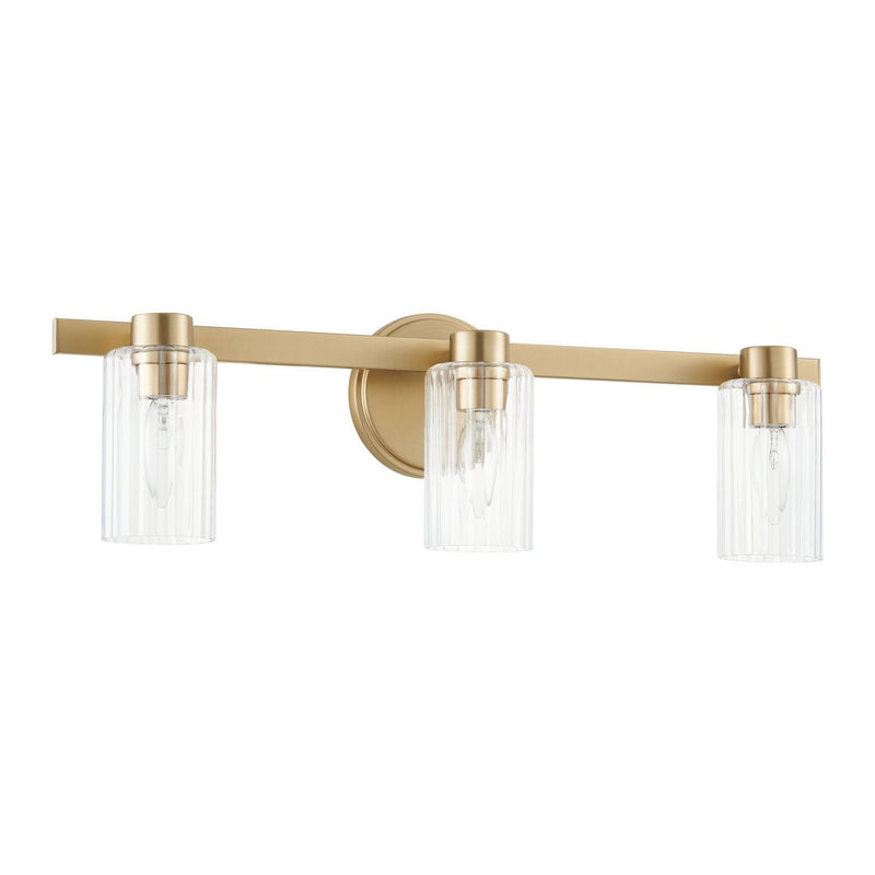 Thesis 207039A Three Light Vanity, Champagne Gold, Clear Ribbed