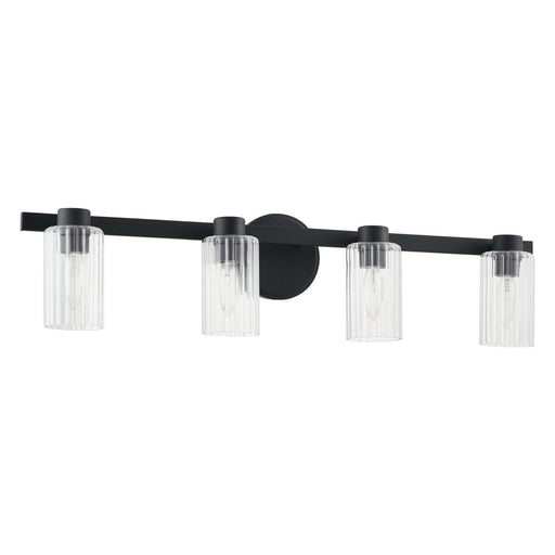 Thesis 207043A Four Light Vanity, Matte Black, Clear Ribbed