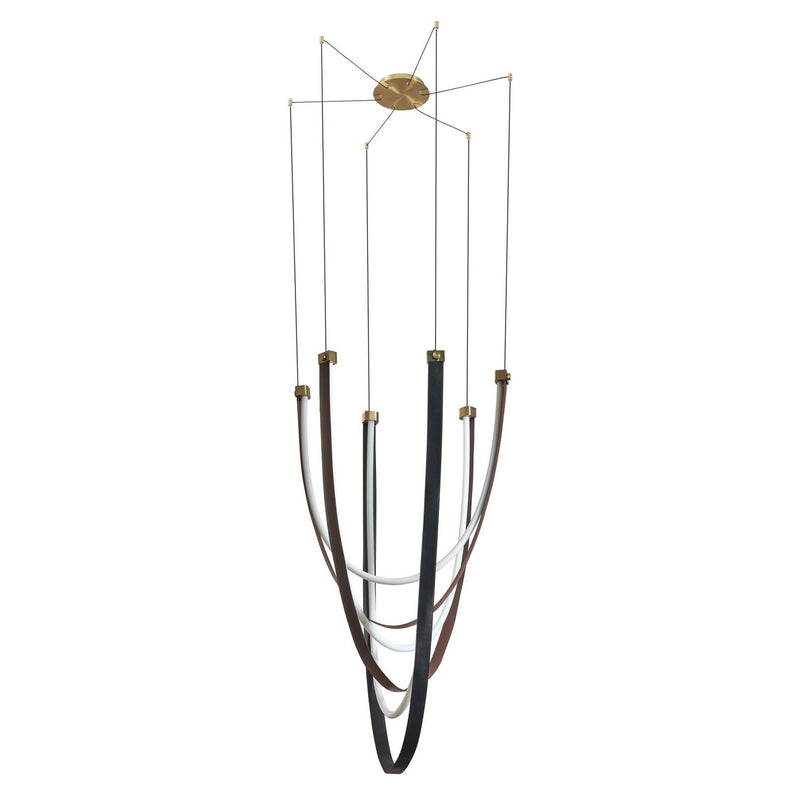 Thesis 207275A LED Chandelier, Champagne Bronze w/Black/Brown Leather