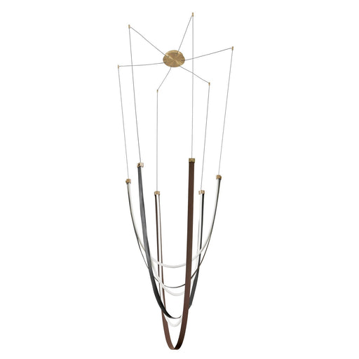 Thesis 207276A LED Chandelier, Champagne Bronze w/Black/Brown Leather