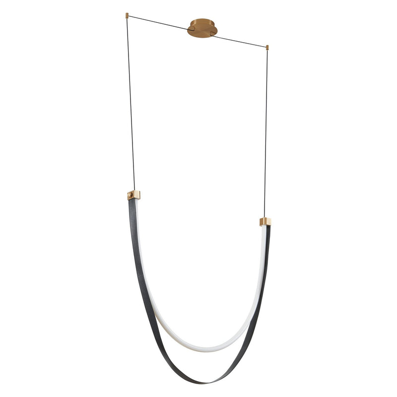 Thesis 207277A LED Linear Chandelier, Champagne Bronze w/Black/Brown Leather