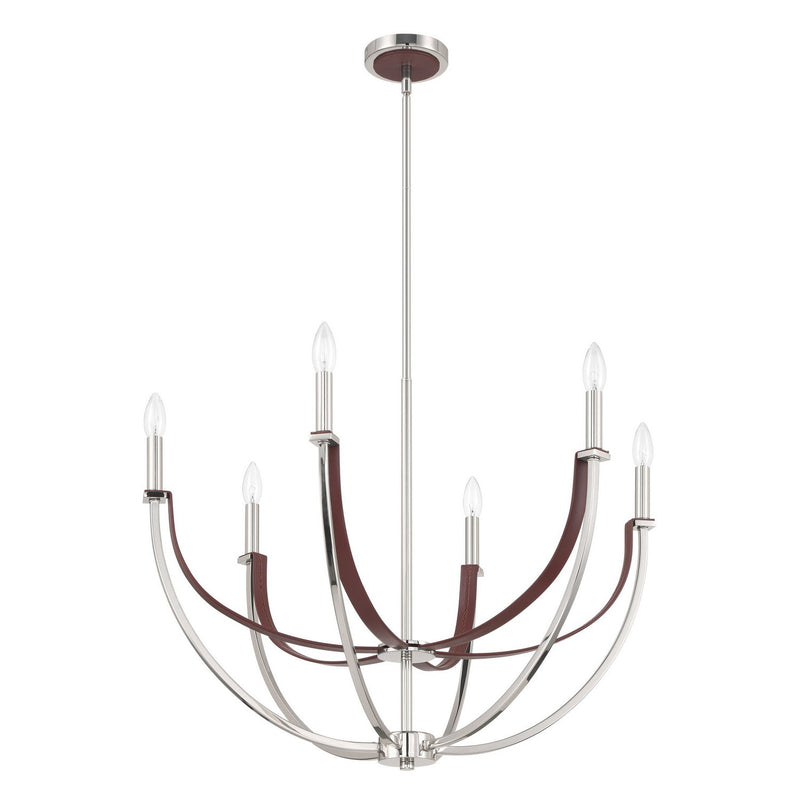 Thesis 207373A Six Light Chandelier, Polished Nickel, Dark Brown