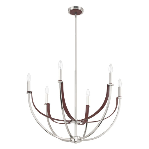 Thesis 207373A Six Light Chandelier, Polished Nickel, Dark Brown