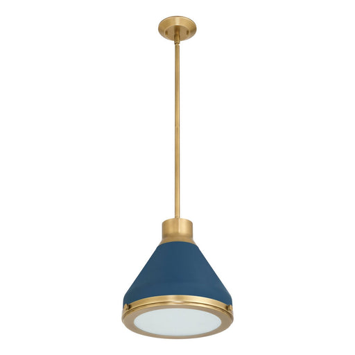 Thesis 207399A One Light Pendant, Natural Brass, Matte Blue