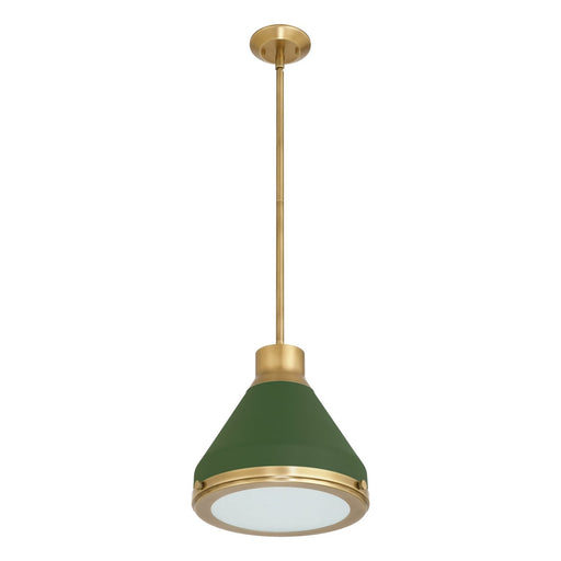 Thesis 207401A One Light Pendant, Natural Brass, Matte Green