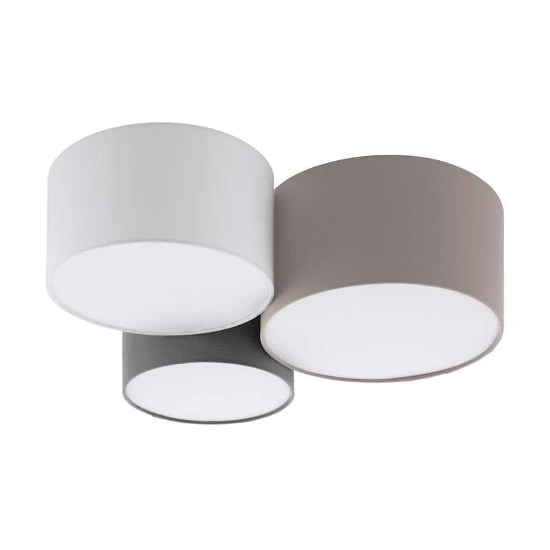 EGLO 203213A Pastore 1 3x60W Ceiling Light w/ Taupe, White, & Grey Shades Main Image.jpg