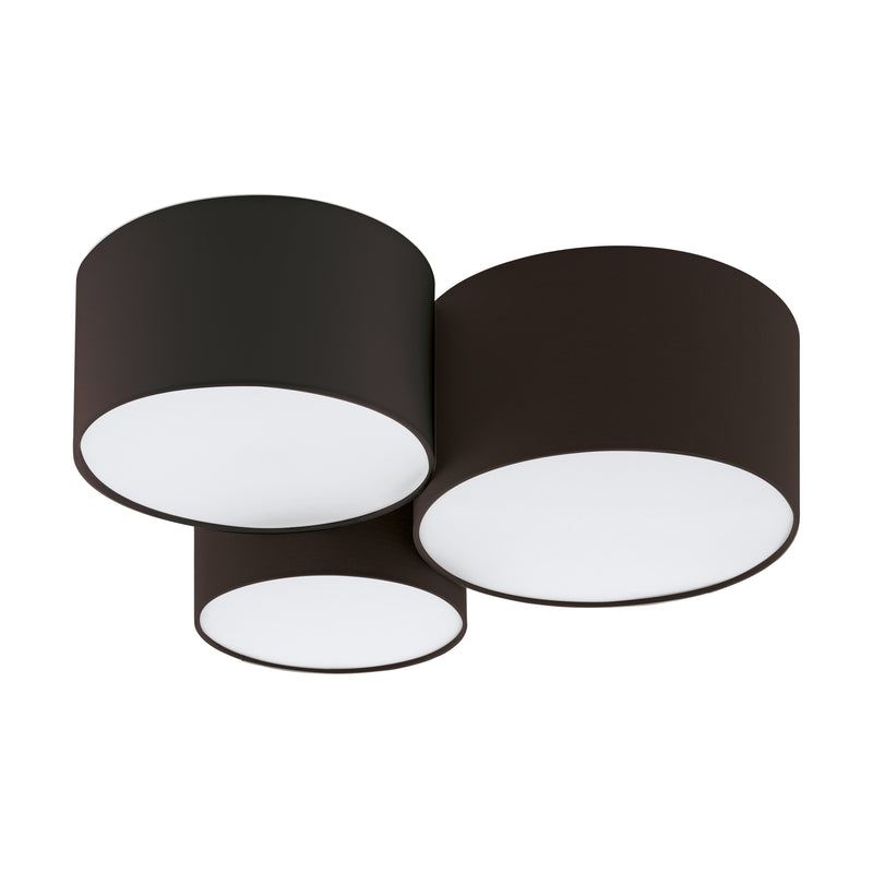 EGLO 205186A Pastore 2 Pastore 2 - 3 Light Ceiling Light w/ Black Fnish and Black Exterior and White Interior Fabric Shades, 3-60W E26 Bulbs Main Image.jpg