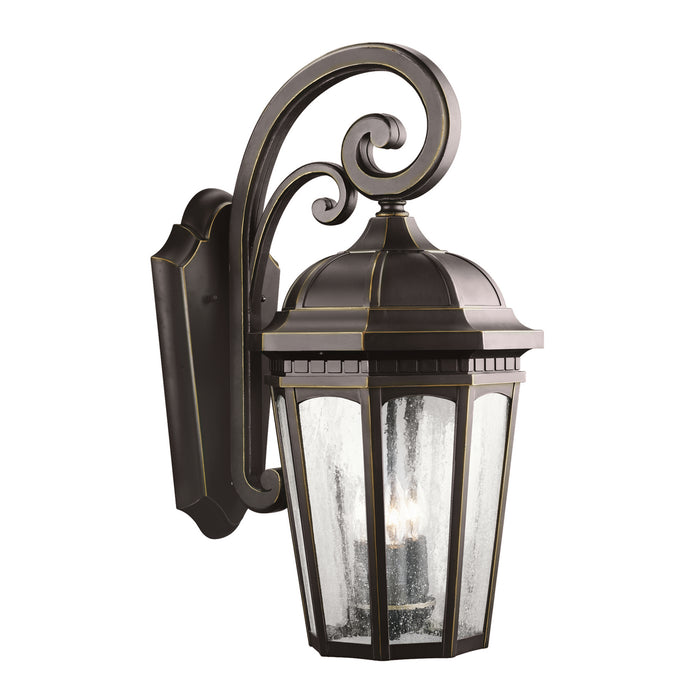 Kichler 9034RZ Courtyard Three Light Outdoor Wall Mount, Rubbed Bronze Main Image.jpg