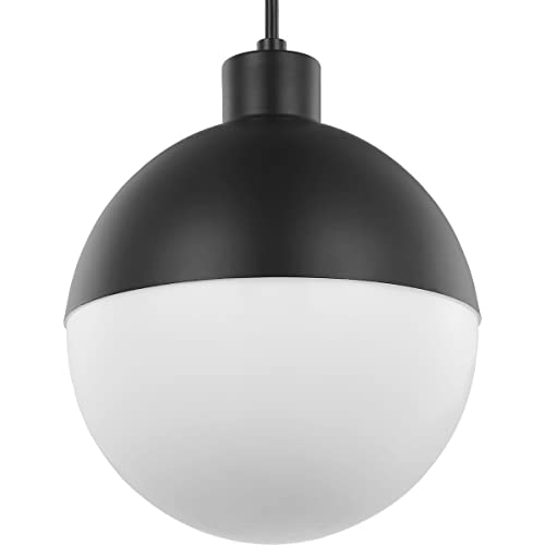 Progress P500147-031-30 Globe LED Collection One-Light Matte Black Opal Glass Mid-Century Modern Pendant Light Alternate Image.jpg