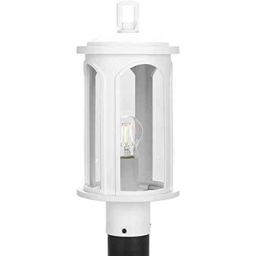 Progress P540033-028 Gables Collection One-Light Coastal Satin White Clear Glass Outdoor Post Light Alternate Image.jpg