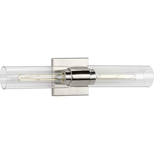 Progress P300300-009 Clarion Collection Two-Light Brushed Nickel and Clear Glass Modern Style Bath Vanity Wall Light Alternate Image.jpg