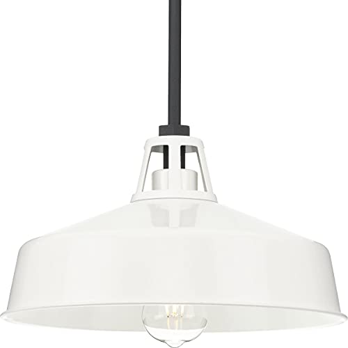 Progress P550116-030 Cedar Springs Collection  One-Light Textured Black White Metal Shade Farmhouse Outdoor Hanging Light Alternate Image.jpg