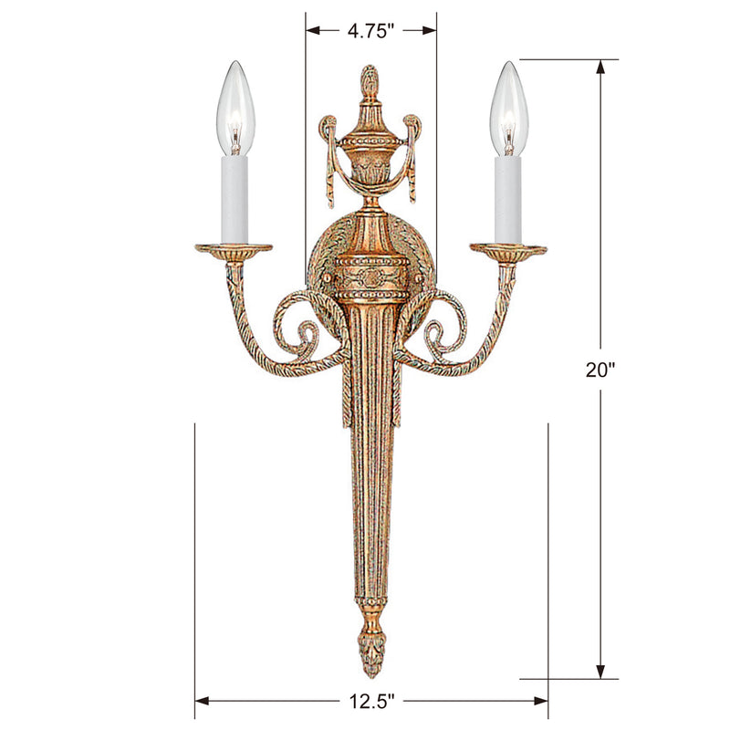 Crystorama 662-MB Cast Brass Wall Mount Two Light Wall Sconce Matte Brass Alternate Image.jpg