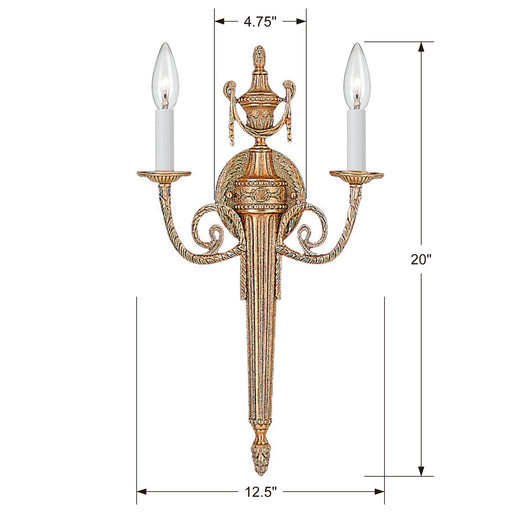 Crystorama 662-MB Cast Brass Wall Mount Two Light Wall Sconce Matte Brass Alternate Image.jpg