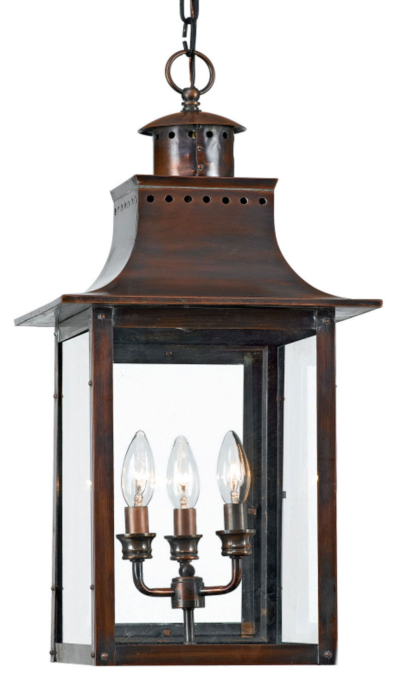 Quoizel CM1912AC Chalmers Three Light Outdoor Hanging Lantern, Aged Copper Main Image.jpg
