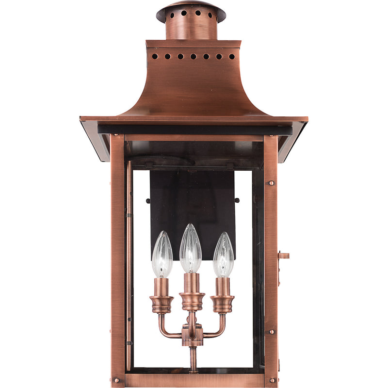 Quoizel CM8412AC Chalmers Three Light Outdoor Wall Lantern, Aged Copper Alternate Image 3.jpg