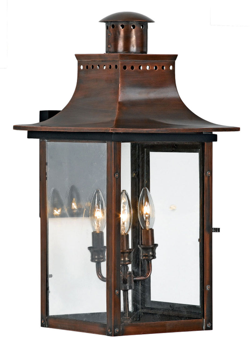 Quoizel CM8412AC Chalmers Three Light Outdoor Wall Lantern, Aged Copper Main Image.jpg