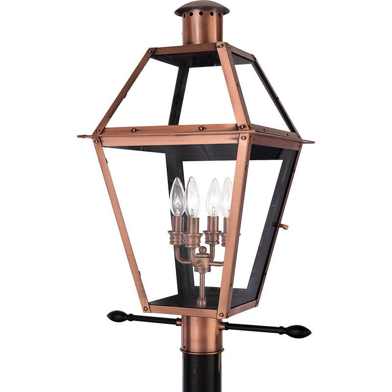 Quoizel RO9014AC Rue De Royal Four Light Outdoor Post Mount, Aged Copper Main Image.jpg