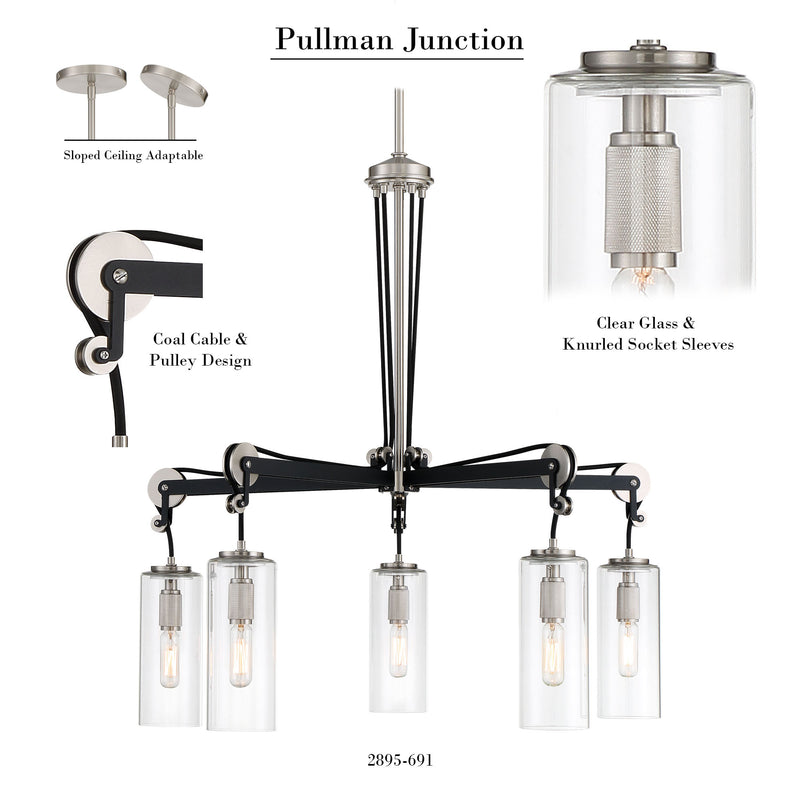 Minka-Lavery 2895-691 Pullman Junction Five Light Chandelier, Coal With Brushed Nickel Alternate Image.jpg