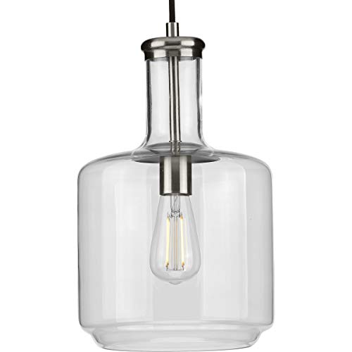 Progress P500230-009 Latrobe Collection One-Light Brushed Nickel Clear Glass Coastal Pendant Light Alternate Image.jpg