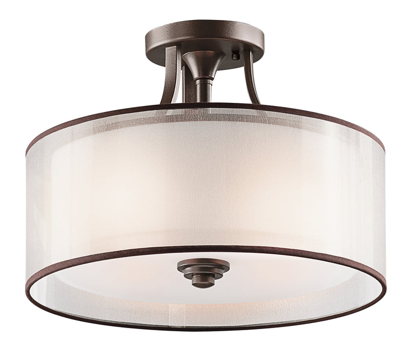 Kichler 42386MIZ Three Light Semi Flush Mount, Mission Bronze