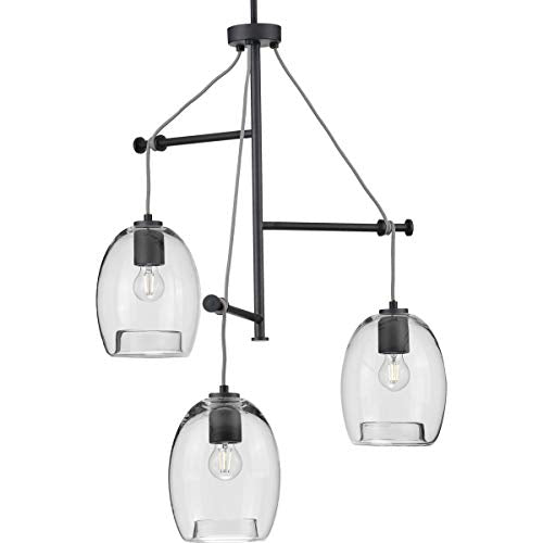 Progress P500160-143 Caisson Collection Three-Light Graphite Clear Glass Global Pendant Light Alternate Image.jpg