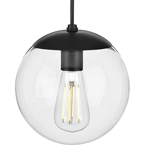 Progress P500309-031 Atwell Collection 8-inch Matte Black and Clear Glass Globe Small Hanging Pendant Light Alternate Image.jpg