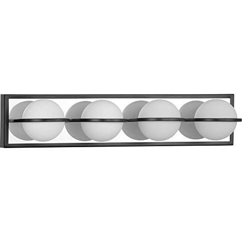 Progress P300313-031-30 Pearl LED Collection Four-Light Matte Black Opal Glass LED Modern Style Bath Vanity Light Alternate Image.jpg