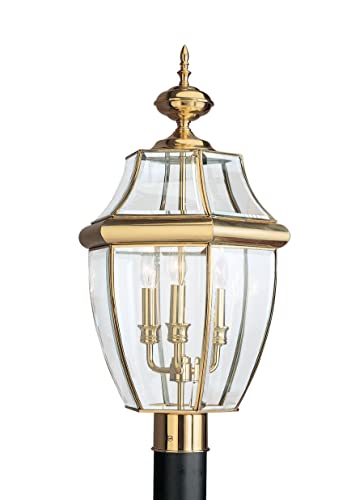 Generation Lighting 8239EN-02 Lancaster Three Light Outdoor Post Lantern, Polished Brass Alternate Image.jpg
