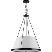 Progress P500357-31M Saffert Collection Three-Light New Traditional Matte Black White Linen Glass Pendant Light Alternate Image.jpg