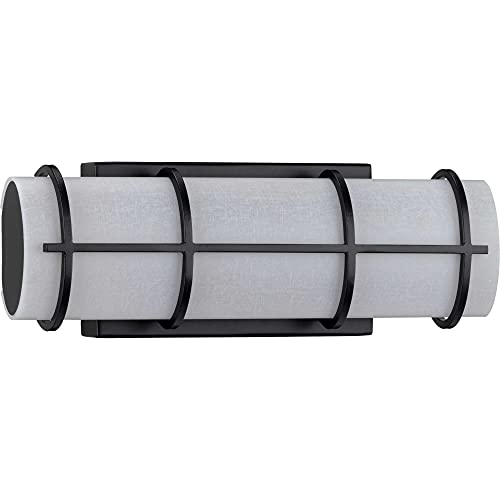 Progress P300331-031-30 Grid LED Collection 14-inch Matte Black and White Linen Acrylic Modern Style Bath Vanity Wall Light Alternate Image.jpg