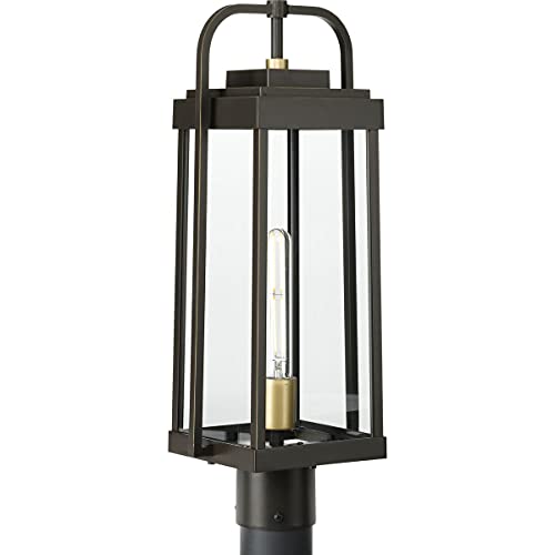 Progress P540090-020 Walcott Collection  One-Light  Antique Bronze with Brasstone Accents Clear Glass Transitional Outdoor Post Light Alternate Image.jpg