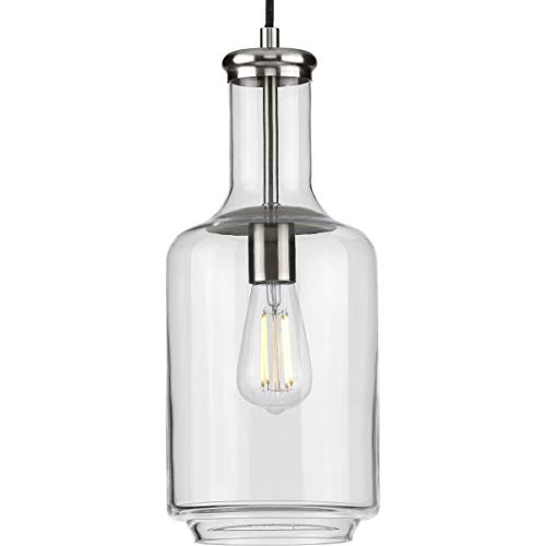 Progress P500229-009 Latrobe Collection One-Light Brushed Nickel Clear Glass Coastal Pendant Light Alternate Image.jpg