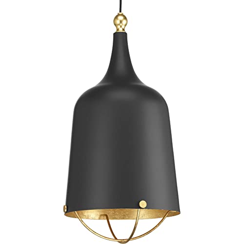 Progress P500098-031 Era Collection One-Light Matte Black and Gold Global Pendant Light Alternate Image.jpg