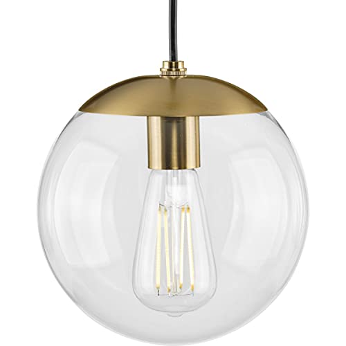 Progress P500309-109 Atwell Collection 8-inch Brushed Bronze and Clear Glass Globe Small Hanging Pendant Light Alternate Image.jpg