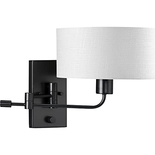 Progress P710104-31M Carrick Collection  One-Light Matte Black Summer Linen Shade Transitional Wall Light Alternate Image.jpg