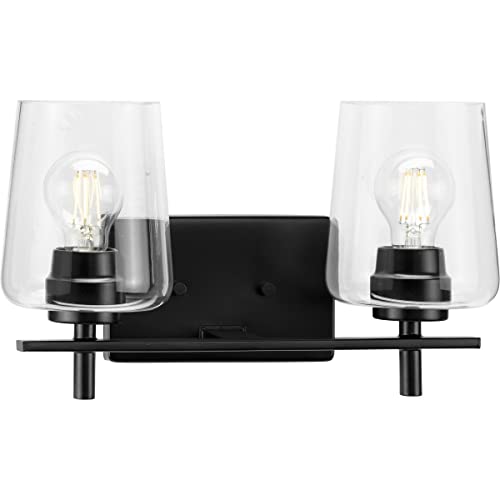 Progress P300361-31M Calais Collection Two-Light New Traditional Matte Black Clear Glass Bath Vanity Light Alternate Image.jpg