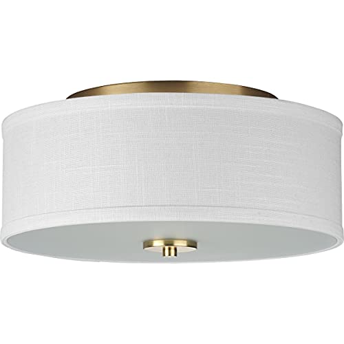 Progress P350130-012 Inspire Collection Two-Light Satin Brass Summer Linen Shade New Traditional Flush Mount Light Alternate Image.jpg