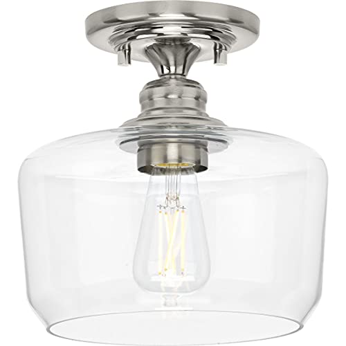 Progress P350214-009 Aiken Collection  One-Light Brushed Nickel Clear Glass Farmhouse Flush Mount Light Alternate Image.jpg