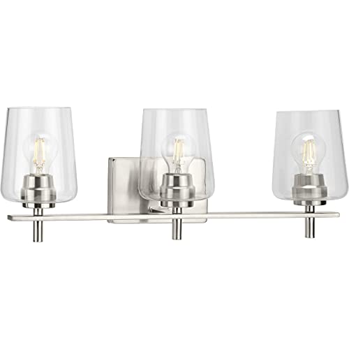 Progress P300362-009 Calais Collection Three-Light Brushed Nickel Clear Glass New Traditional Bath Vanity Light Alternate Image.jpg