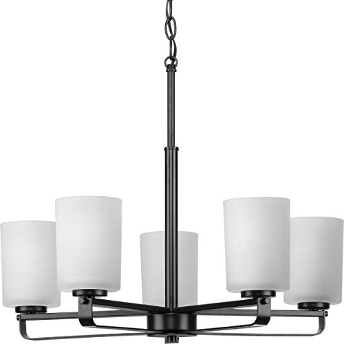 Progress P400286-31M League Collection Five-Light Matte Black and Etched Glass Modern Farmhouse Chandelier Light Alternate Image.jpg