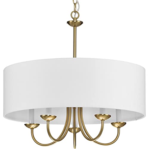 Progress P4217-109 Drum ShadeCollection Five-Light Brushed Bronze White Fabric Shade New Traditional Chandelier Light Alternate Image.jpg
