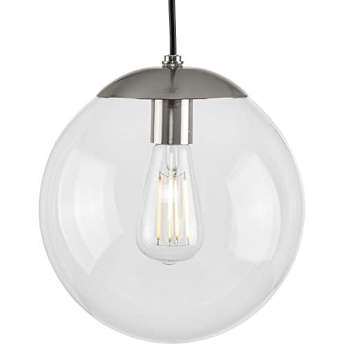 Progress P500310-009 Atwell Collection 10-inch Brushed Nickel and Clear Glass Globe Medium Hanging Pendant Light Alternate Image.jpg