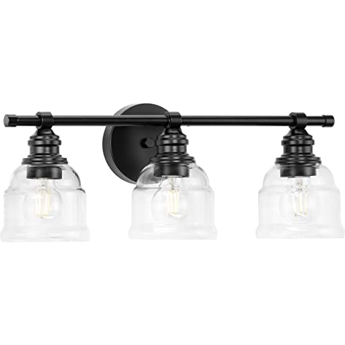 Progress P300375-31M Ambrose Collection Three-Light Farmhouse Matte Black Clear Glass Bath Vanity Light Alternate Image.jpg