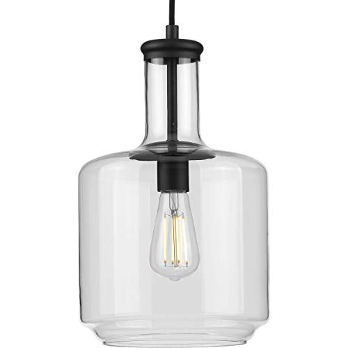 Progress P500230-031 Latrobe Collection One-Light Matte Black Clear Glass Coastal Pendant Light Alternate Image.jpg