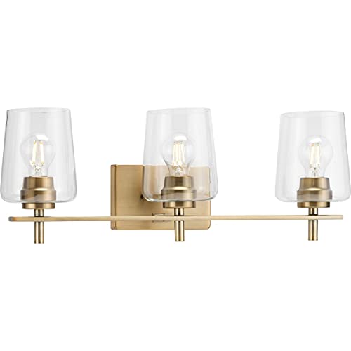 Progress P300362-163 Calais Collection Three-Light Vintage Brass Clear Glass New Traditional Bath Vanity Light Alternate Image.jpg