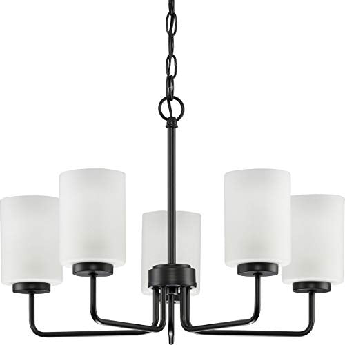 Progress P400275-031 Merry Collection Five-Light Matte Black and Etched Glass Transitional Style Chandelier Light Alternate Image.jpg