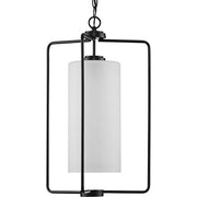 Progress P500333-031 Merry Collection One-Light Matte Black and Etched Glass Transitional Style Foyer Pendant Light Alternate Image.jpg